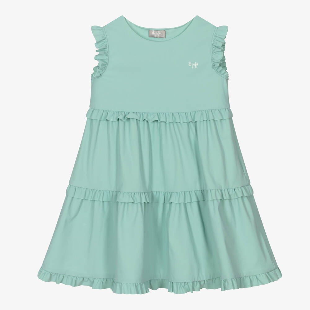Il Gufo - فستان بطبقات جيرسي لون أخضر أكوا | Childrensalon