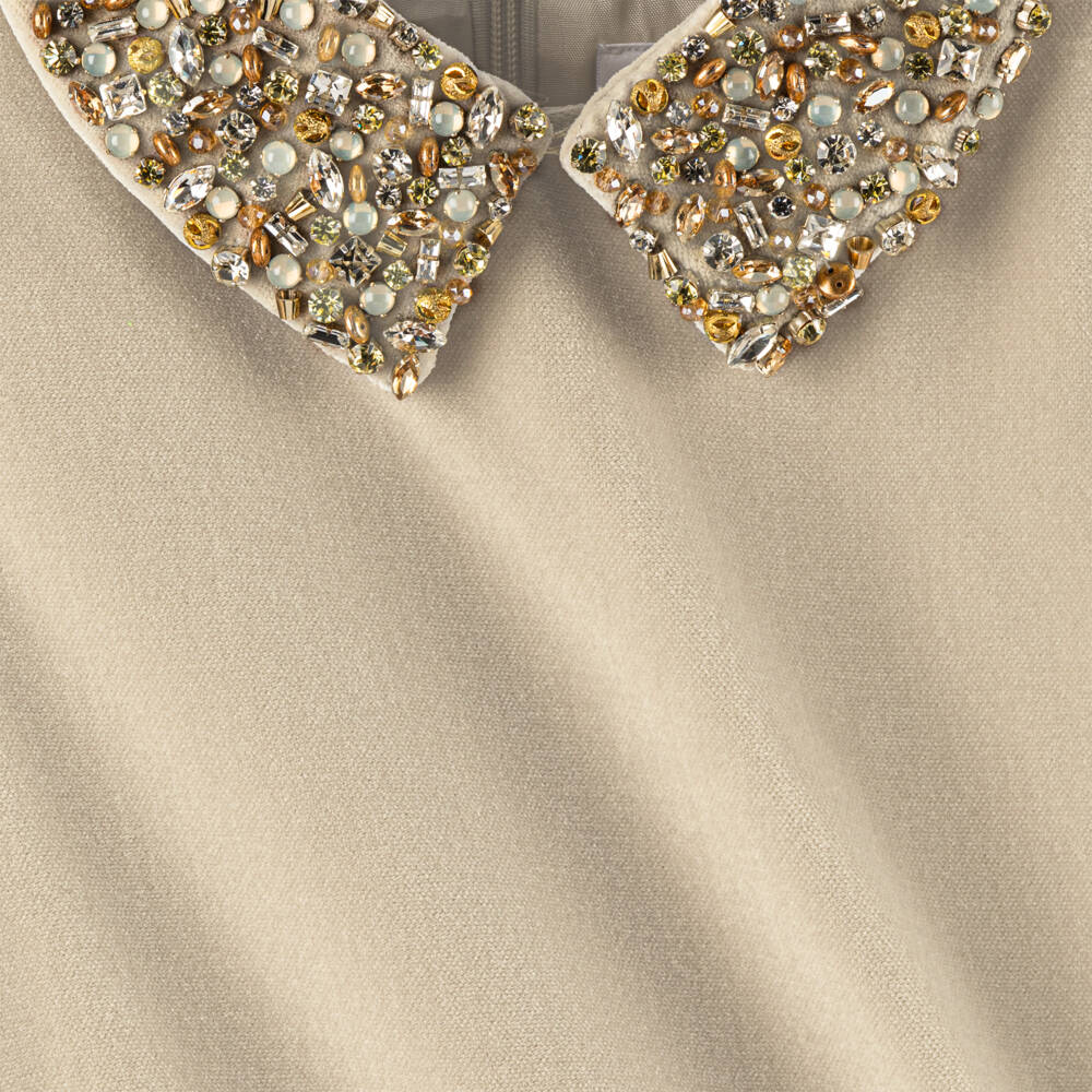 Il Gufo-Girls Beige Beaded Collar Dress | Childrensalon Outlet