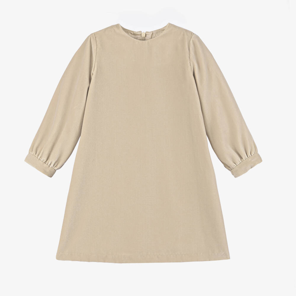 Il Gufo-Girls Beige Beaded Collar Dress | Childrensalon Outlet