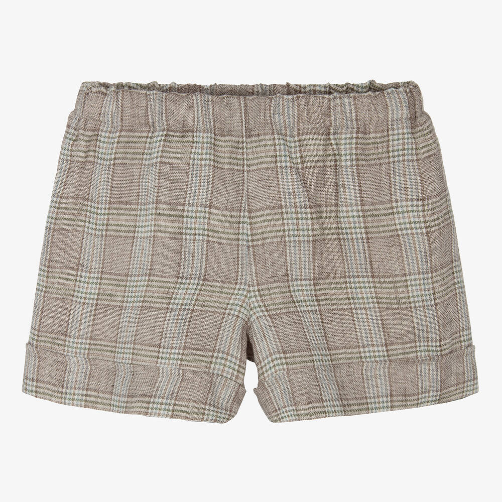 Il Gufo-Girls Beige Checked Linen Shorts | Childrensalon Outlet