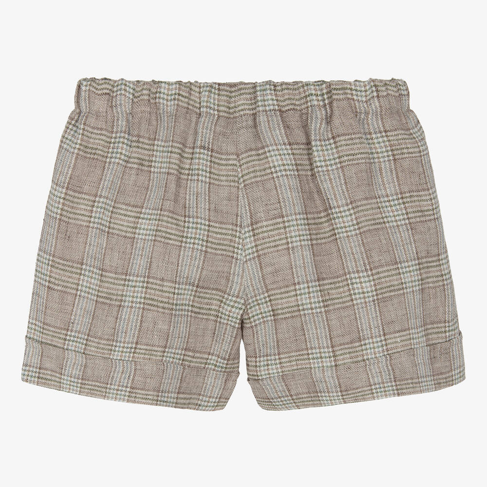 Il Gufo-شورت كتان كاروهات لون بيج للبنات | Childrensalon Outlet