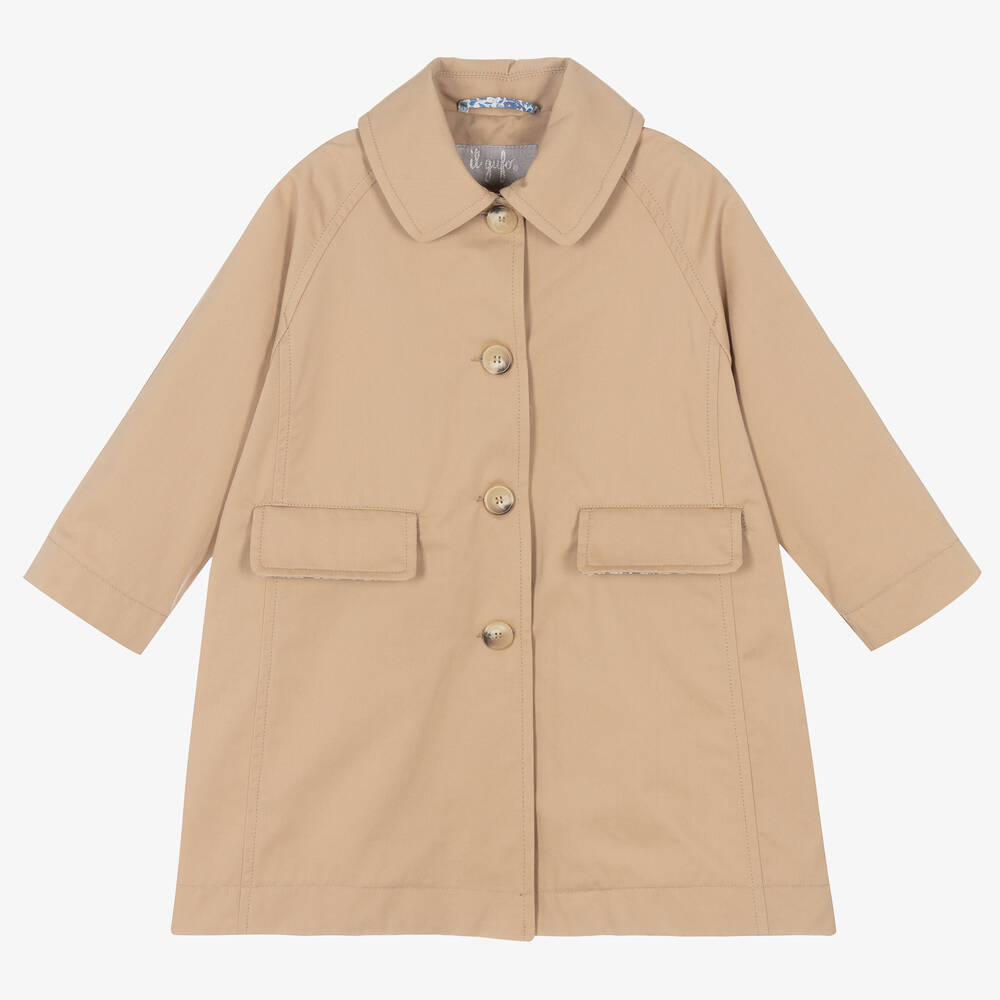 Il Gufo Girls Beige Cotton Trench Coat Childrensalon Outlet