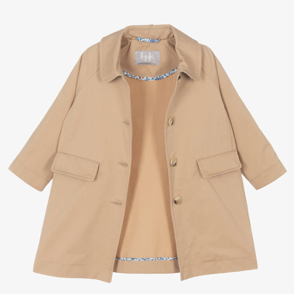 Il Gufo-Girls Beige Cotton Trench Coat | Childrensalon Outlet
