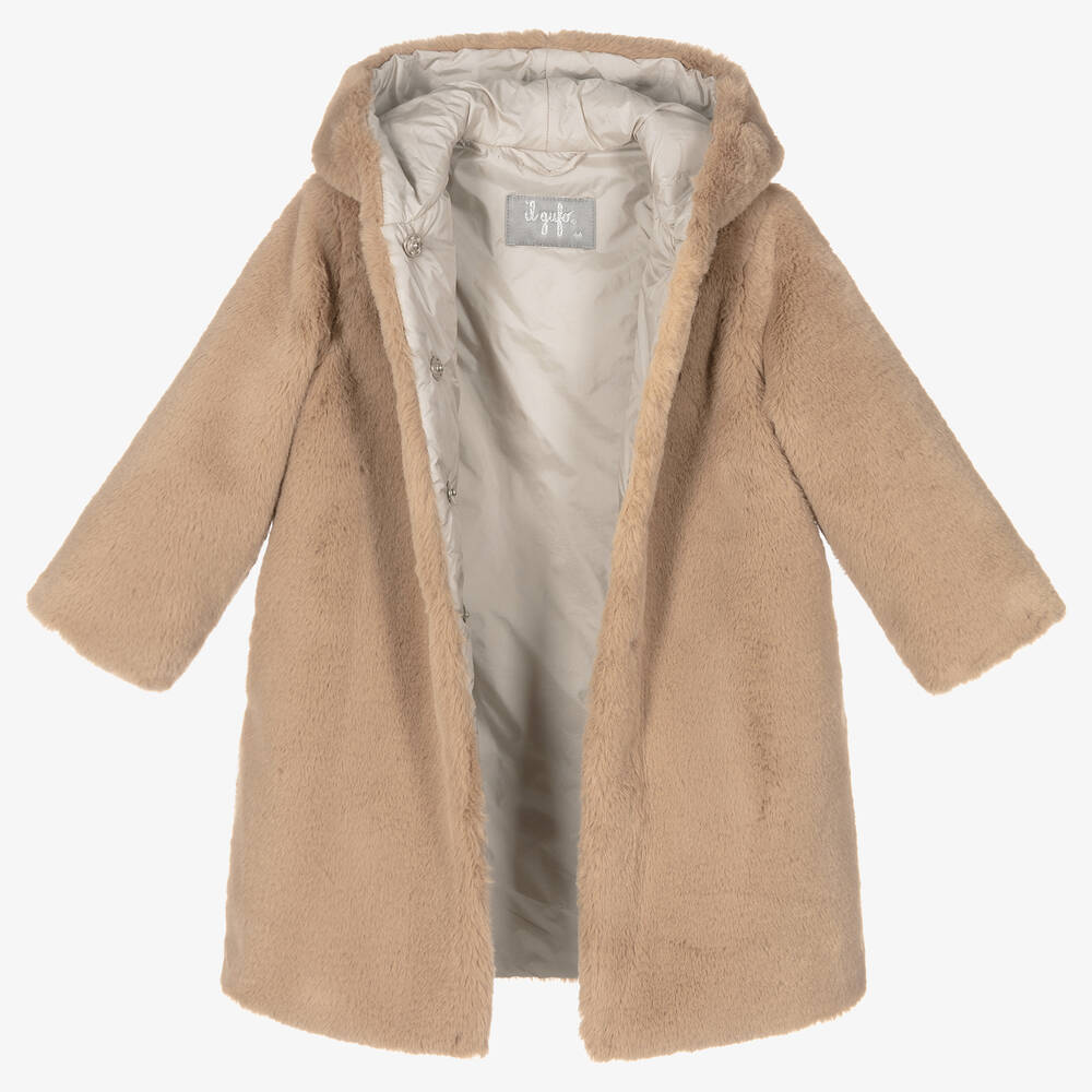 Il Gufo-Girls Beige Faux Fur Coat | Childrensalon Outlet