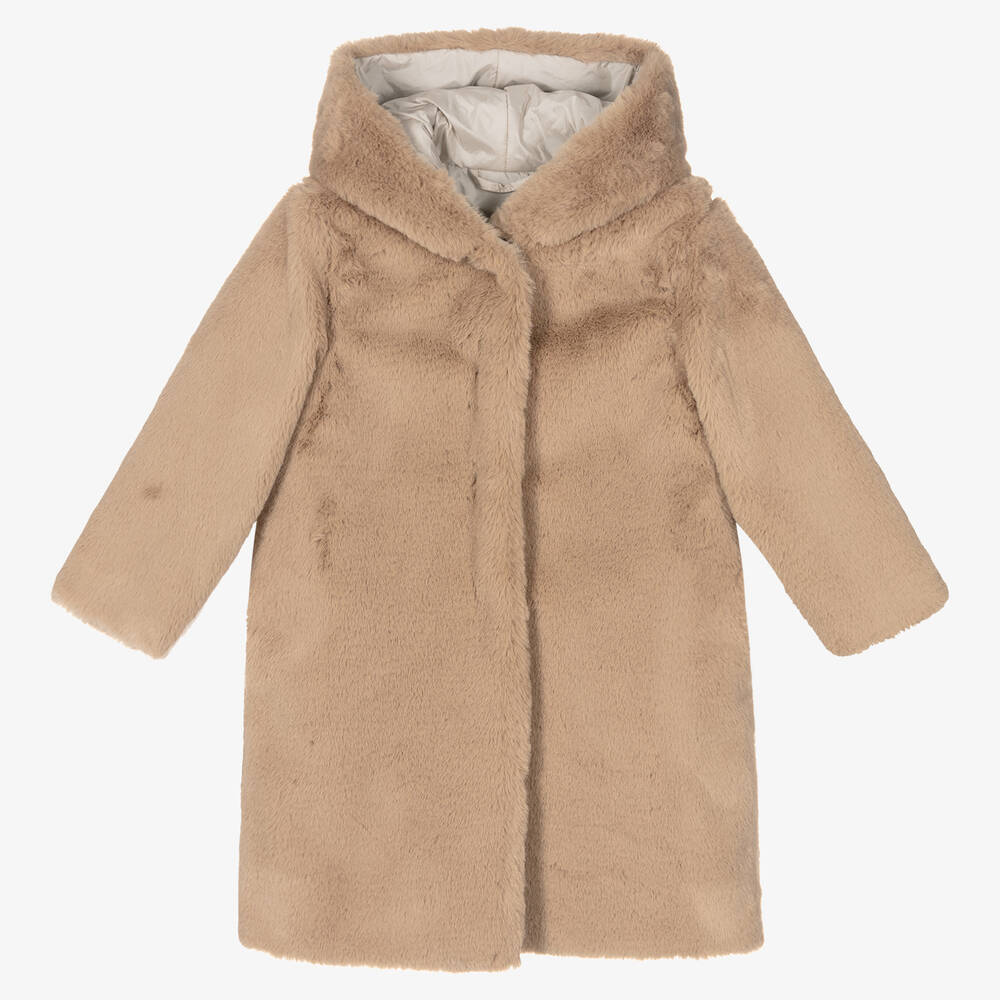 Il Gufo - Girls Beige Faux Fur Coat | Childrensalon