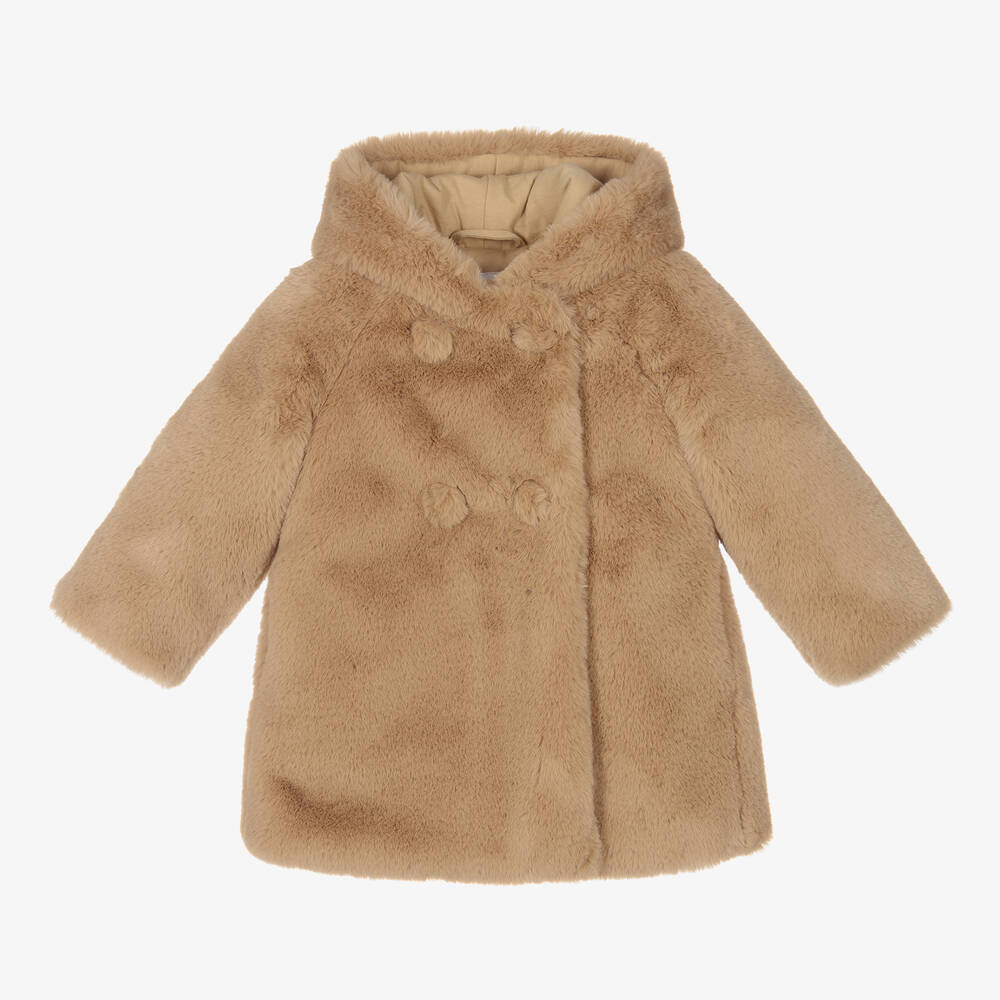 Il Gufo - Girls Beige Faux Fur Coat | Childrensalon