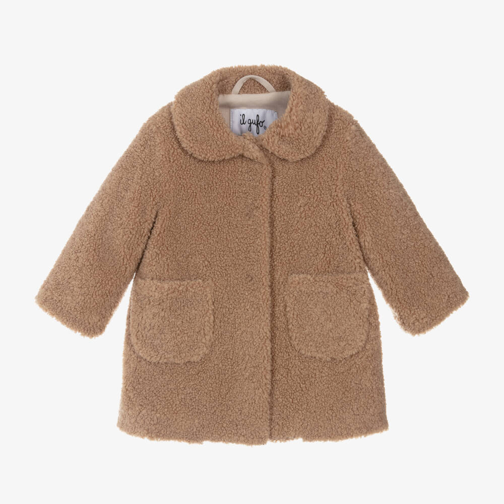 Il Gufo-Girls Beige Fleece Overcoat | Childrensalon Outlet