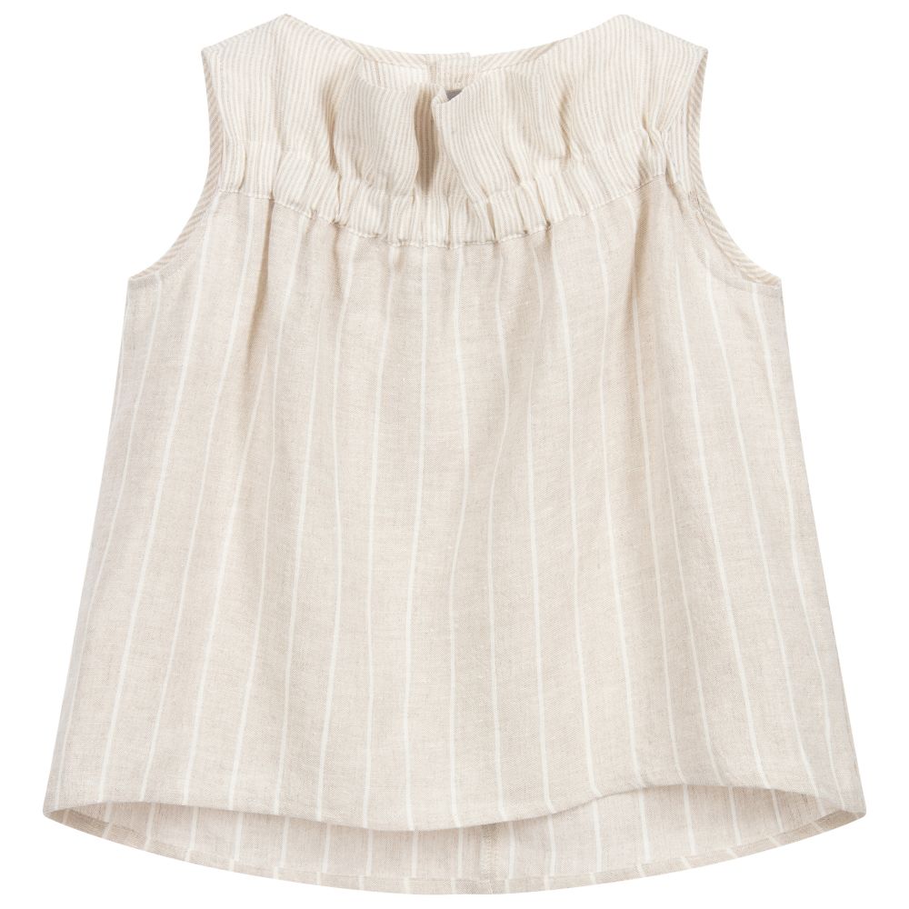 Il Gufo - Girls Beige Linen Blouse | Childrensalon