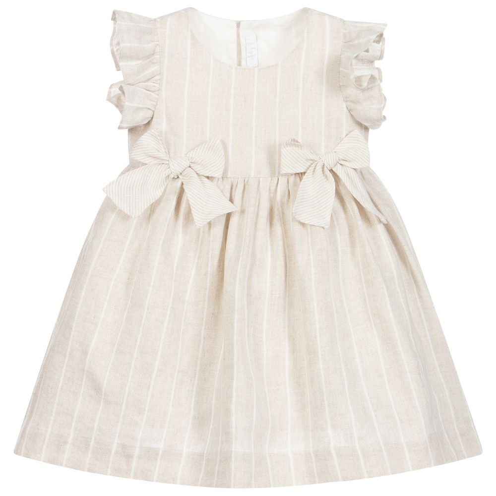 Il Gufo - Girls Beige Linen Dress | Childrensalon