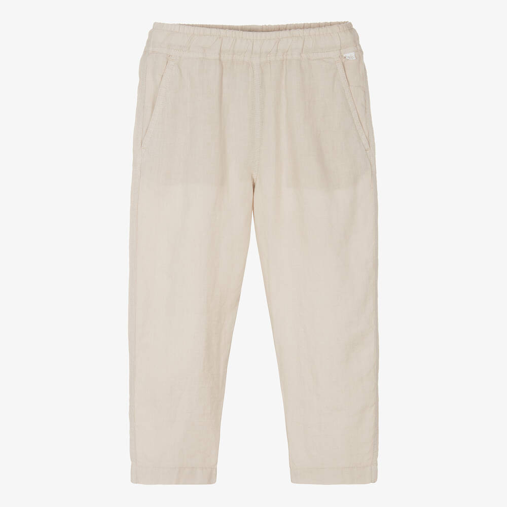 Il Gufo-Girls Beige Linen Tapered Trousers | Childrensalon Outlet