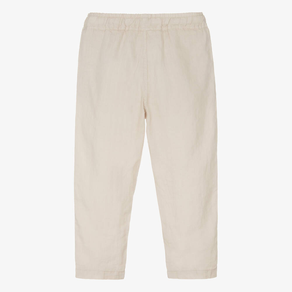 Il Gufo Girls Beige Linen Tapered Trousers Childrensalon Outlet