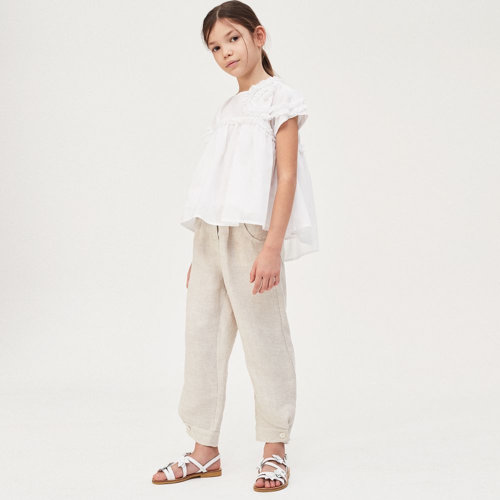 Ladies beige linen trousers hot sale