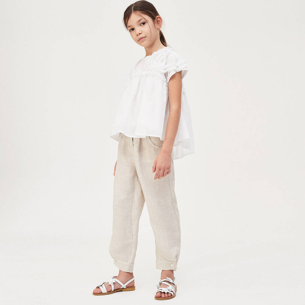 Il Gufo-Бежевые льняные брюки для девочек | Childrensalon Outlet