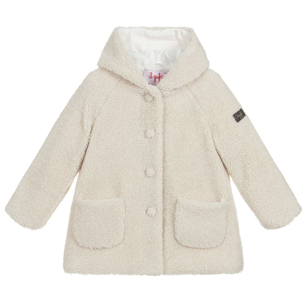 Il Gufo - Girls Beige Teddy Fleece Coat | Childrensalon