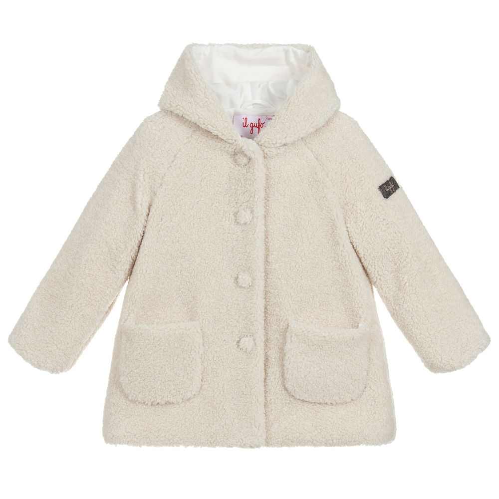 Girls Beige Teddy Fleece Coat