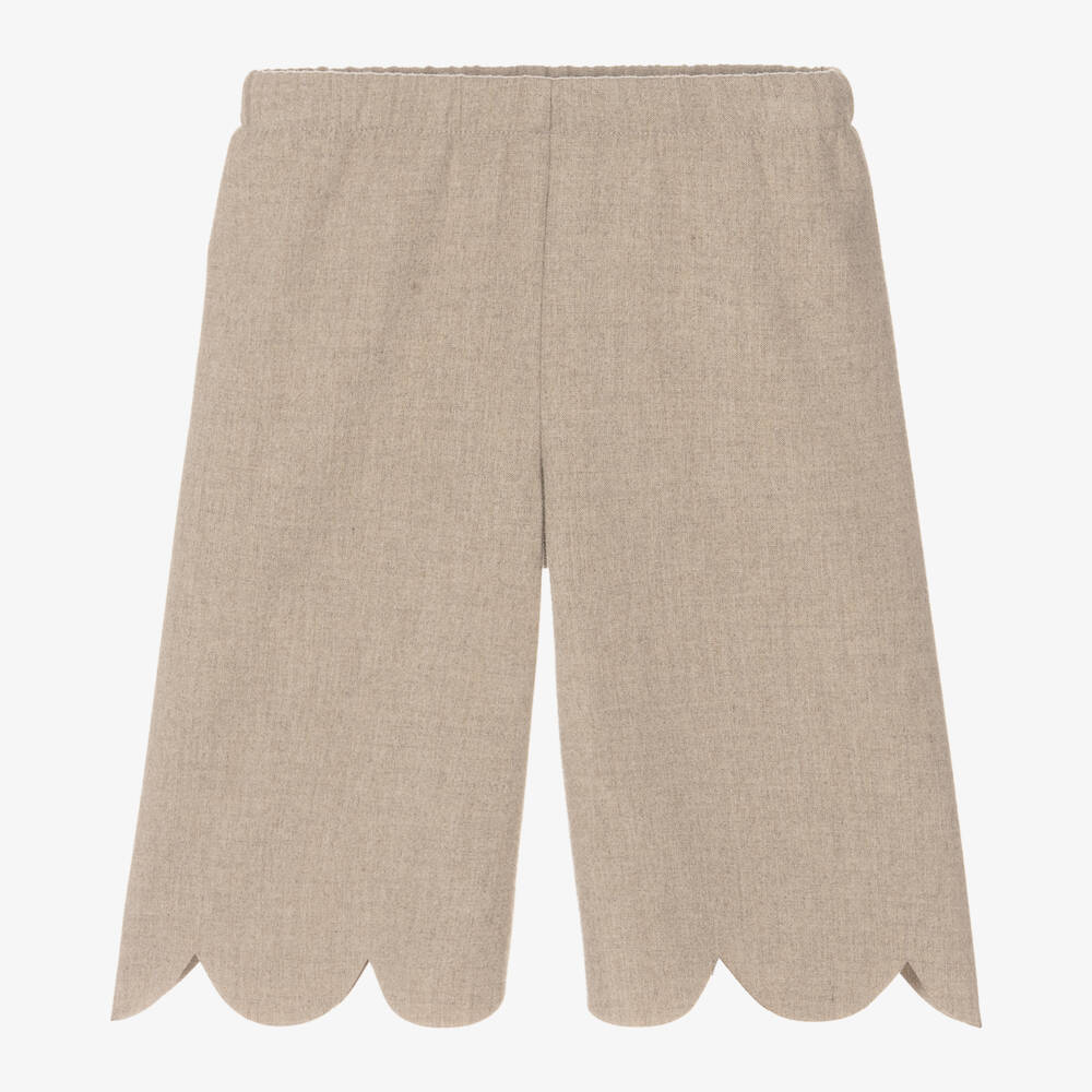 Il Gufo-Girls Beige Trousers with Scalloped Hem | Childrensalon Outlet