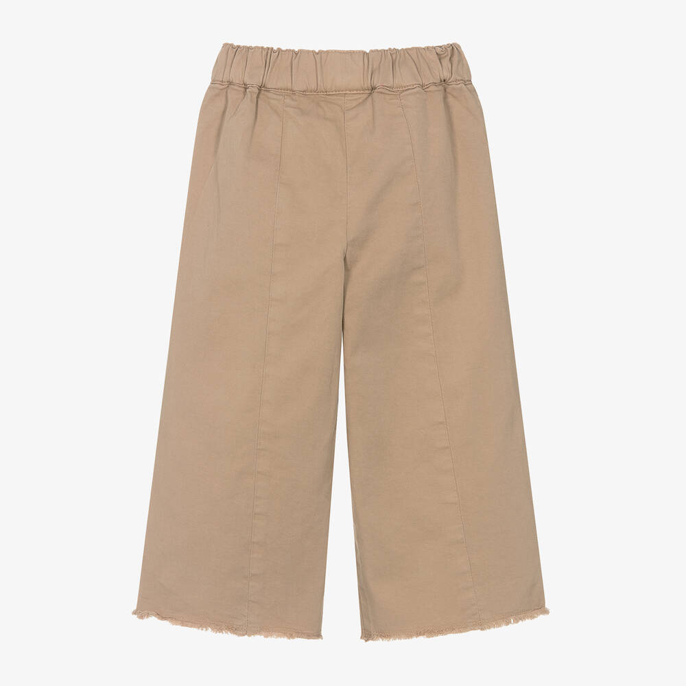 Il Gufo-Girls Beige Wide-Leg Cotton Trousers | Childrensalon Outlet