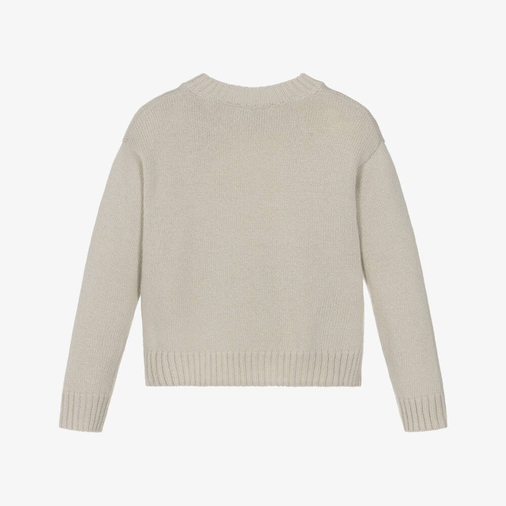 Il Gufo-Girls Beige Wool Sweater with Mushroom Motifs | Childrensalon Outlet