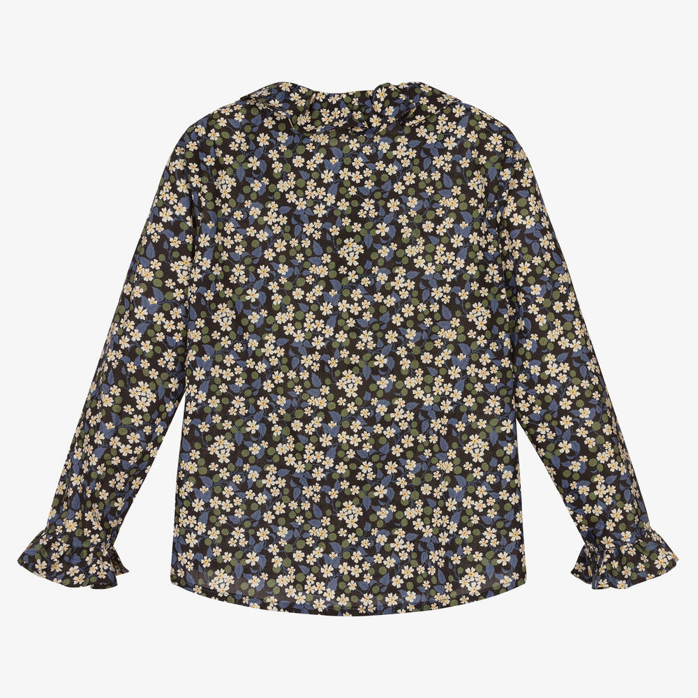 Il Gufo-بلوز قطن لون أسود بطبعة ورود للبنات | Childrensalon Outlet