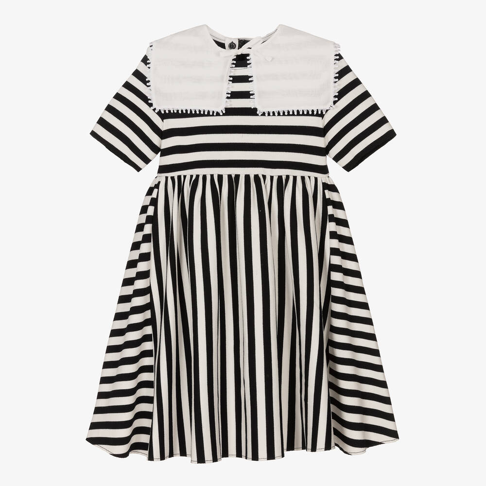 Il Gufo - Girls Black Stripe Sailor Collar Dress | Childrensalon