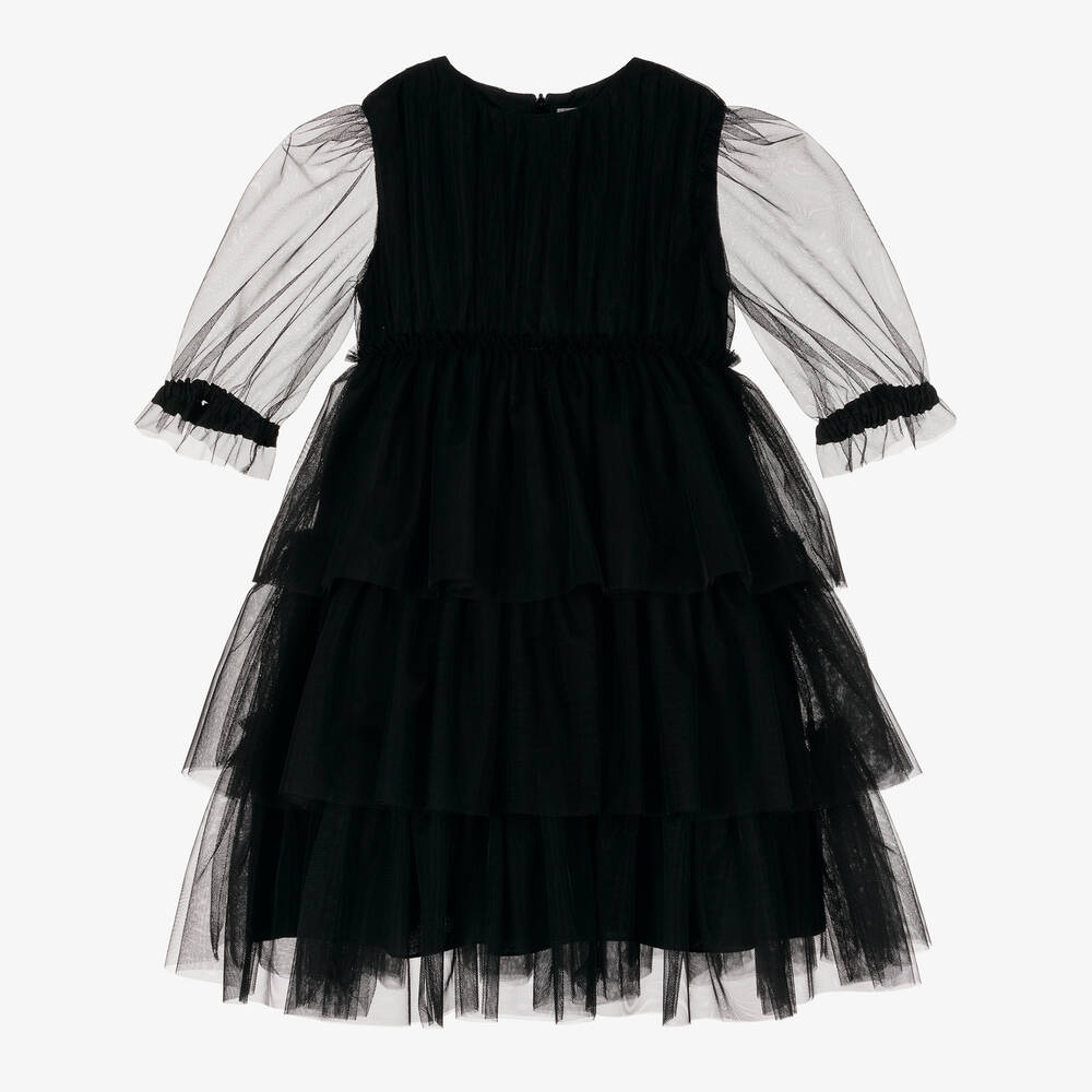 Il Gufo - Girls Black Tiered Tulle Dress | Childrensalon