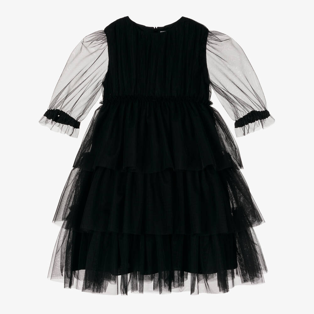 Il Gufo - Schwarzes gestuftes Tüllkleid | Childrensalon