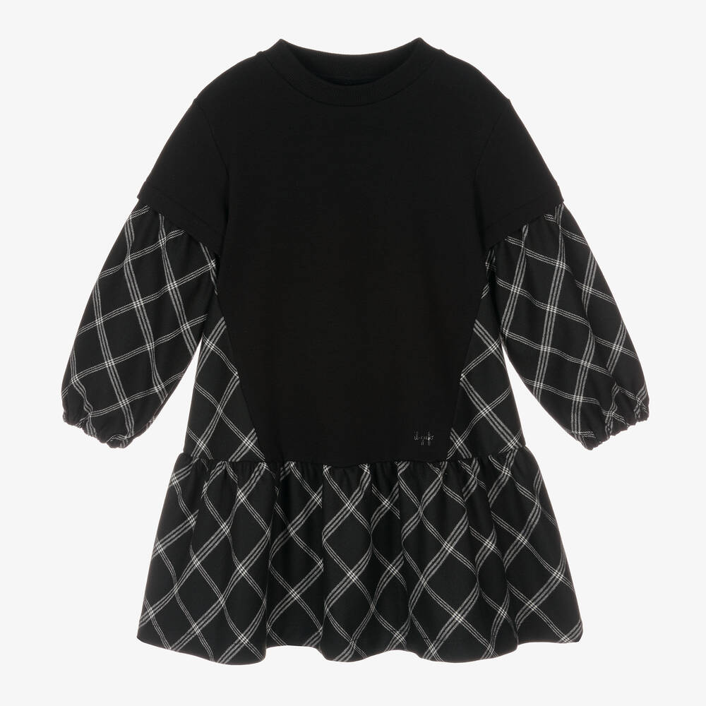 Il Gufo - Girls Black & White Checked Cotton Dress | Childrensalon