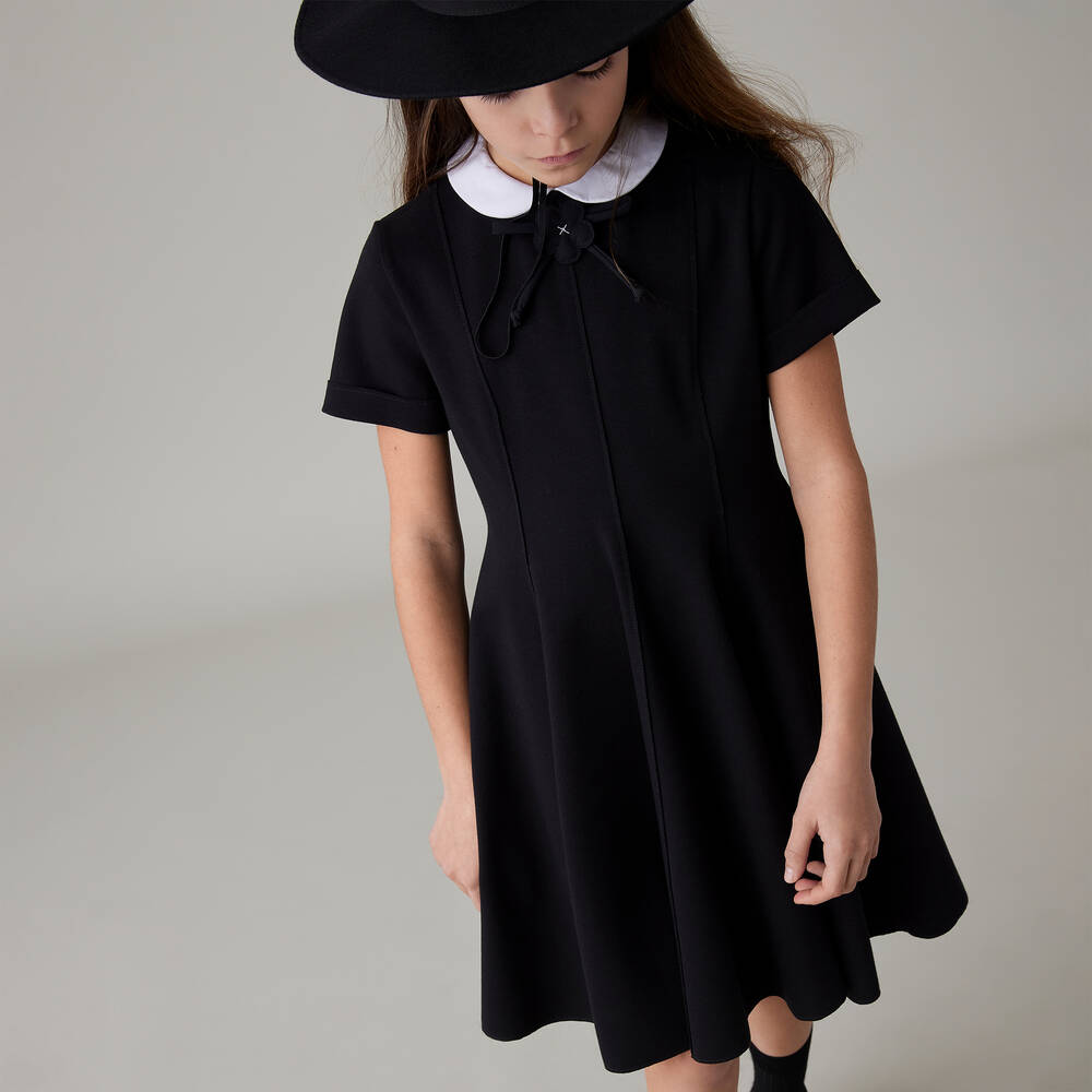 Il Gufo Girls Black White Milano Jersey Dress Childrensalon Outlet