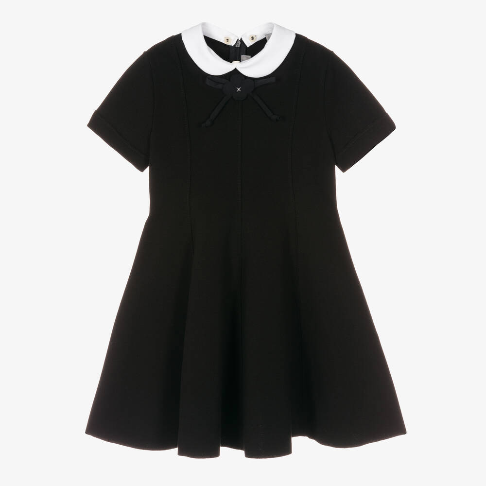 Il Gufo - Robe en jersey noir et blanc Milano | Childrensalon