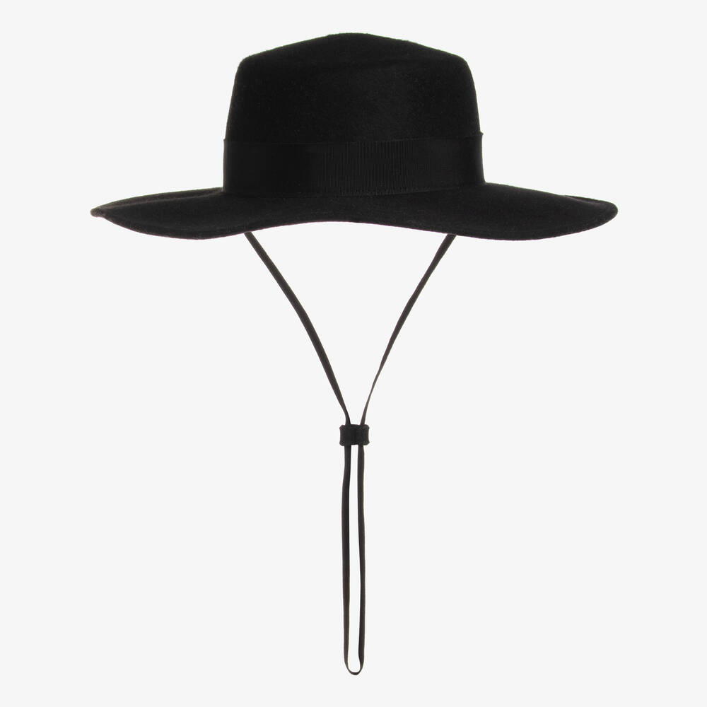 Il Gufo - Girls Black Wool Fedora Hat | Childrensalon