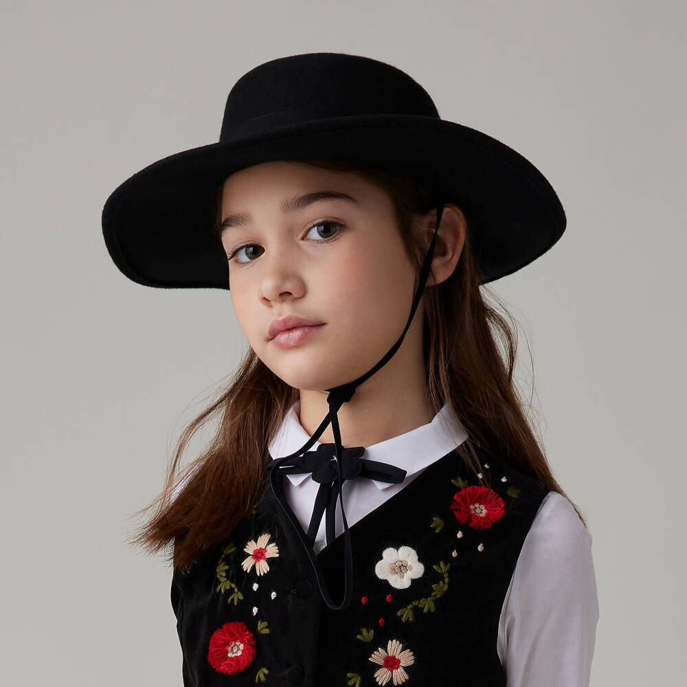 Il Gufo Girls Black Wool Fedora Hat