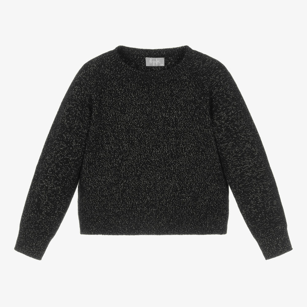 Il Gufo - Girls Black Wool Knit Sparkle Sweater | Childrensalon
