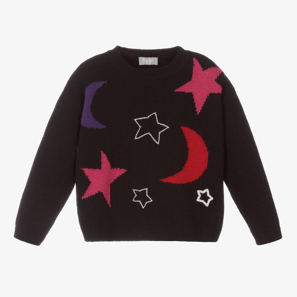 Il Gufo Girls Black Wool Sweater Childrensalon Outlet