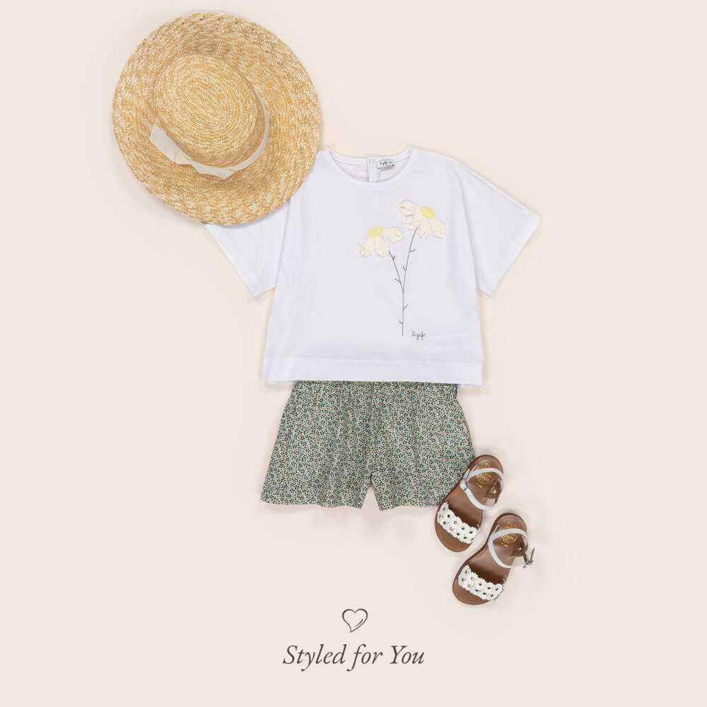 Il Gufo-Футболка из белого хлопка для девочек с цветочным узором | Childrensalon Outlet