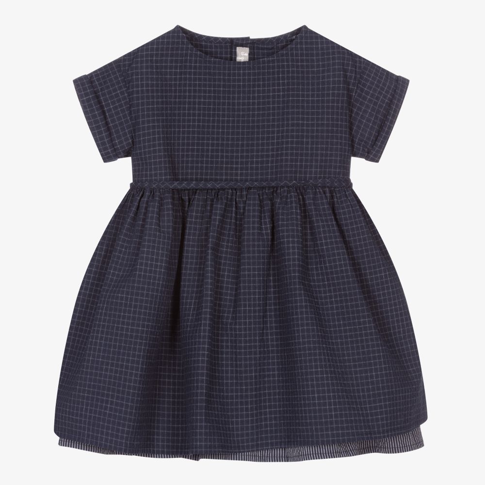 Il Gufo - Girls Blue Check Cotton Dress | Childrensalon