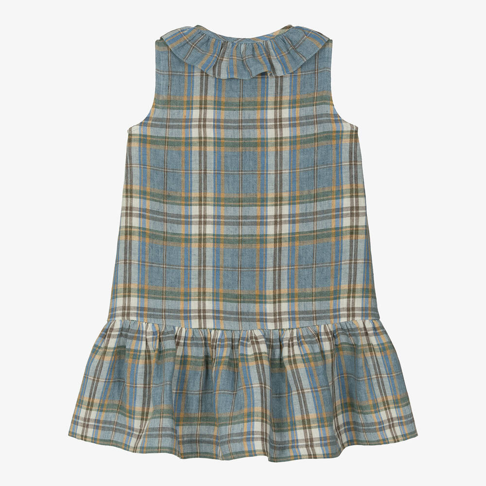 Il Gufo-فستان كتان كاروهات لون أزرق | Childrensalon Outlet