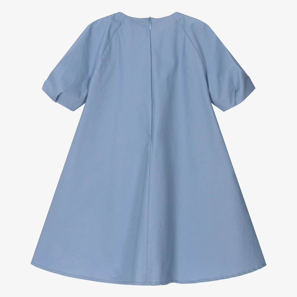 Il Gufo-Girls Blue Cotton A-Line Dress | Childrensalon Outlet