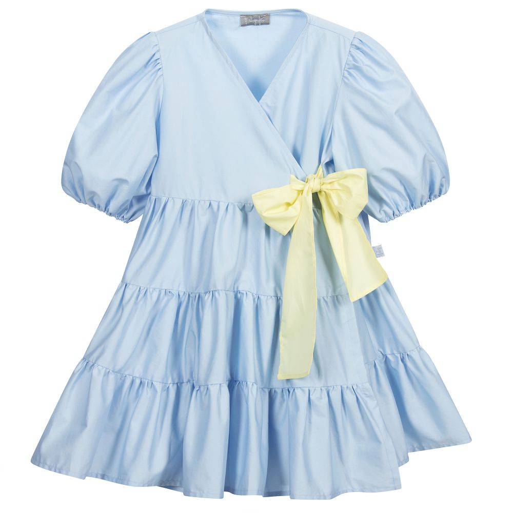 Il Gufo - فستان قطن بوبلين طبقات لون أزرق للبنات | Childrensalon