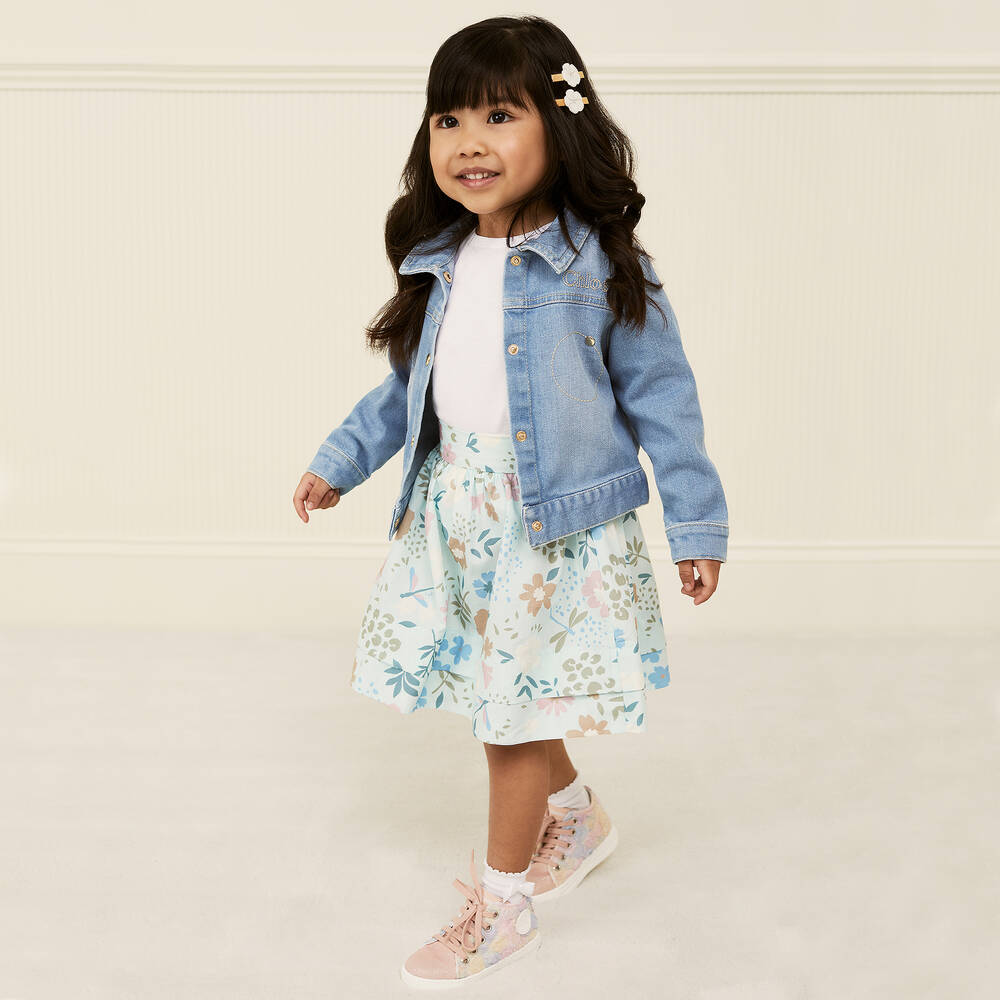 Il Gufo - Girls Blue Cotton Floral Skirt Set | Childrensalon Outlet