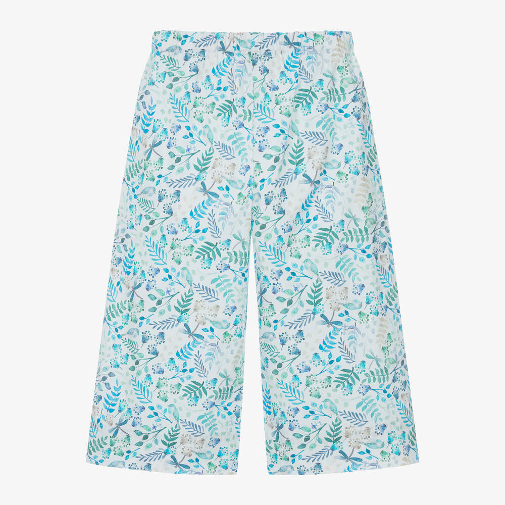 Il Gufo-بنطلون بأرجل واسعة قطن بوبلين لون أزرق وبيج | Childrensalon Outlet