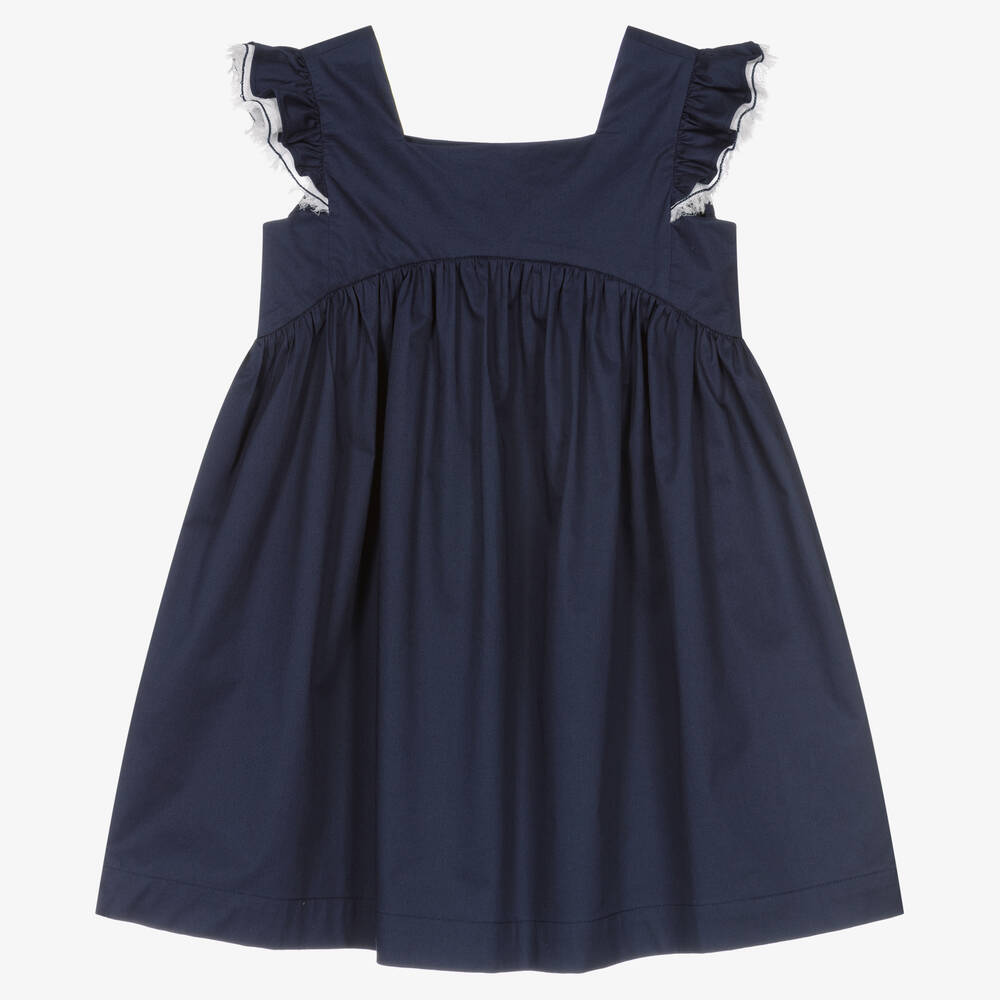 Il Gufo - Robe coton bleu à manches volantées | Childrensalon