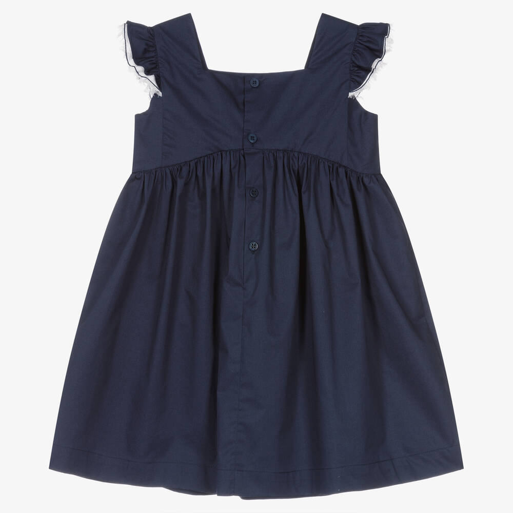Il Gufo-Girls Blue Cotton Ruffle Sleeve Dress | Childrensalon Outlet