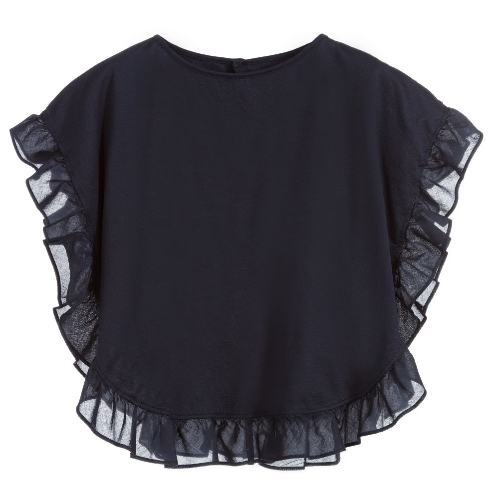 Il Gufo - Girls Blue Cotton Top  | Childrensalon