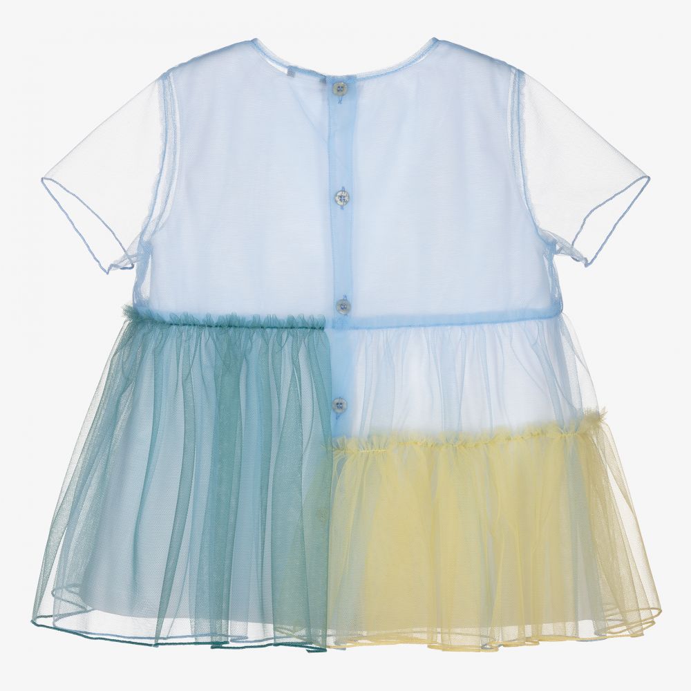 Il Gufo-توب قطن وتول لون أزرق باهت للبنات | Childrensalon Outlet