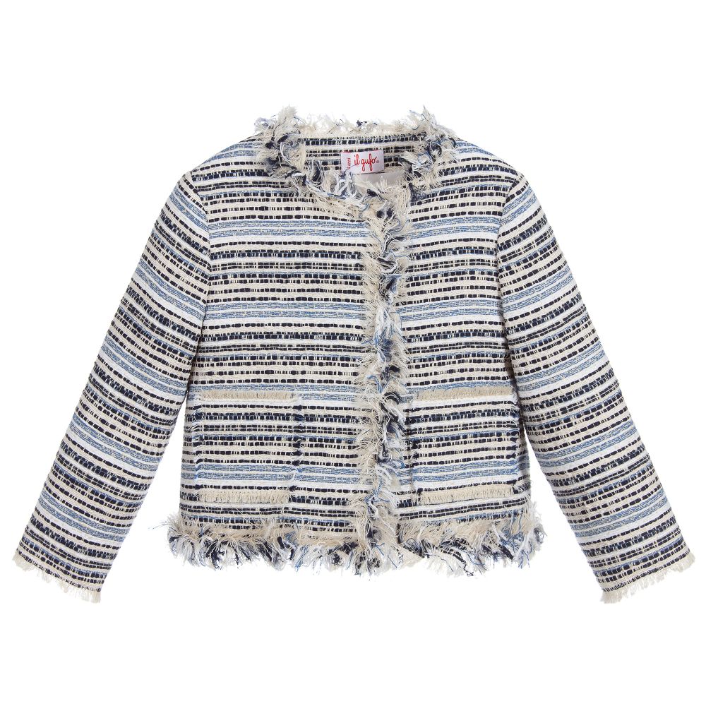 Il Gufo - Girls Blue Cotton Tweed Jacket | Childrensalon