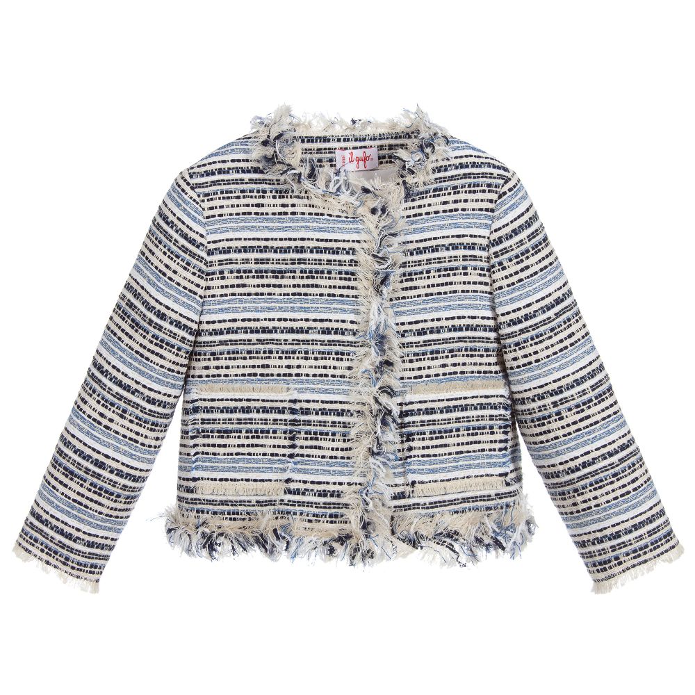Girls Blue Cotton Tweed Jacket
