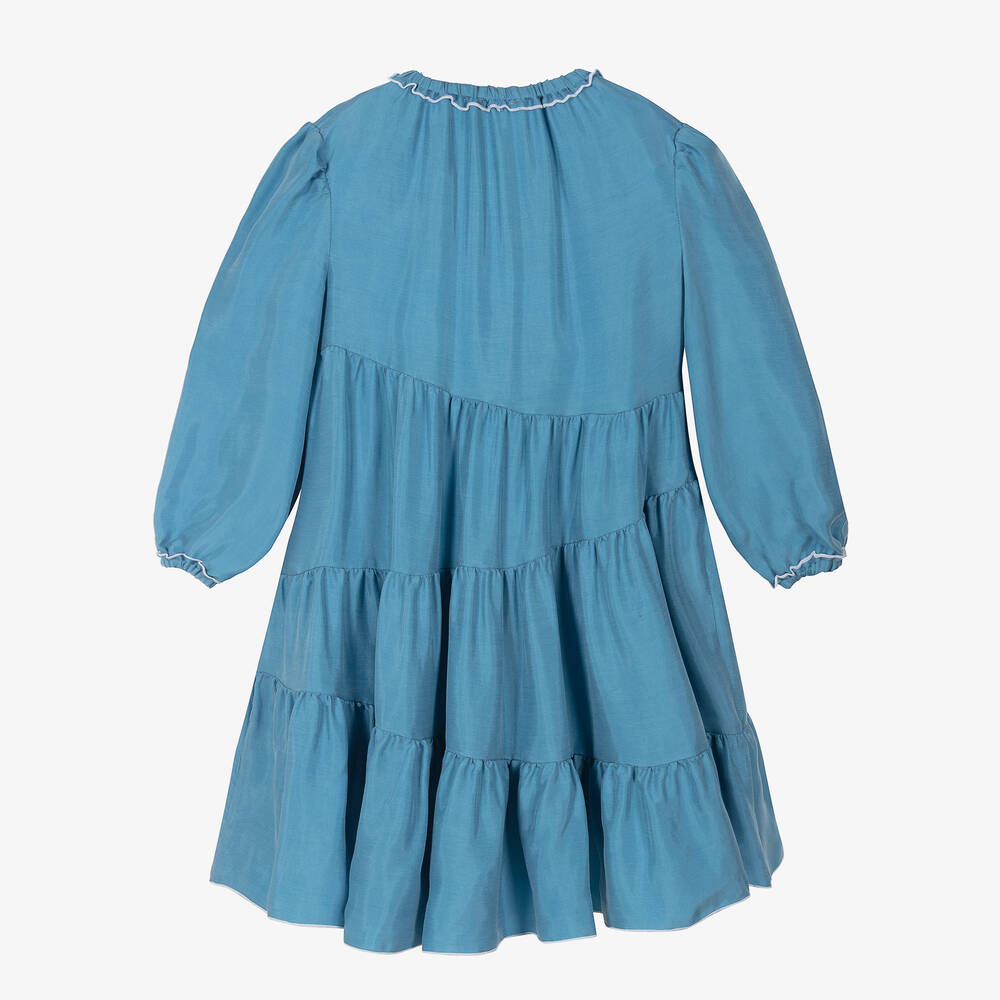 Il Gufo-Girls Blue Cupro Dress | Childrensalon Outlet