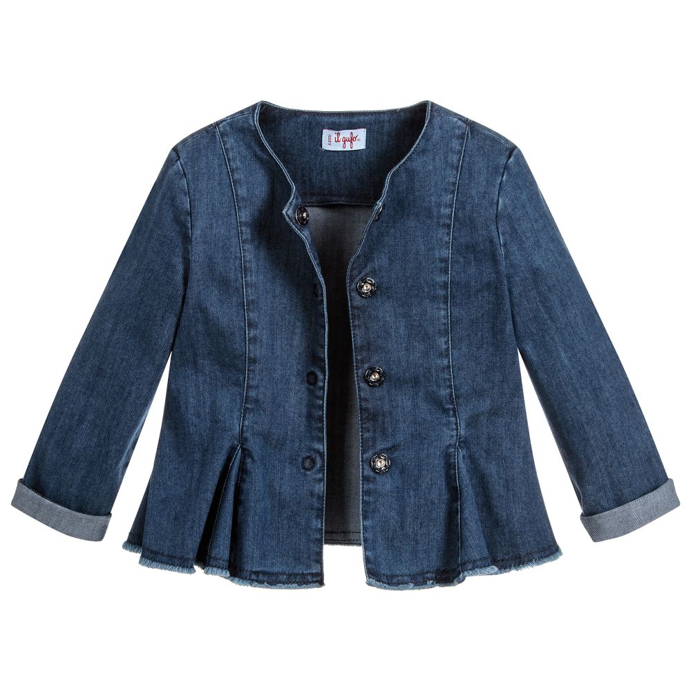 Il Gufo-Girls Blue Denim Peplum Jacket | Childrensalon Outlet