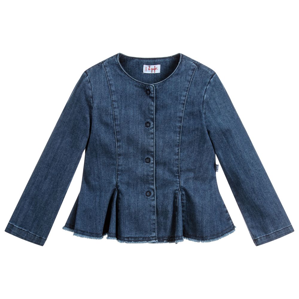 Il Gufo - Girls Blue Denim Peplum Jacket | Childrensalon