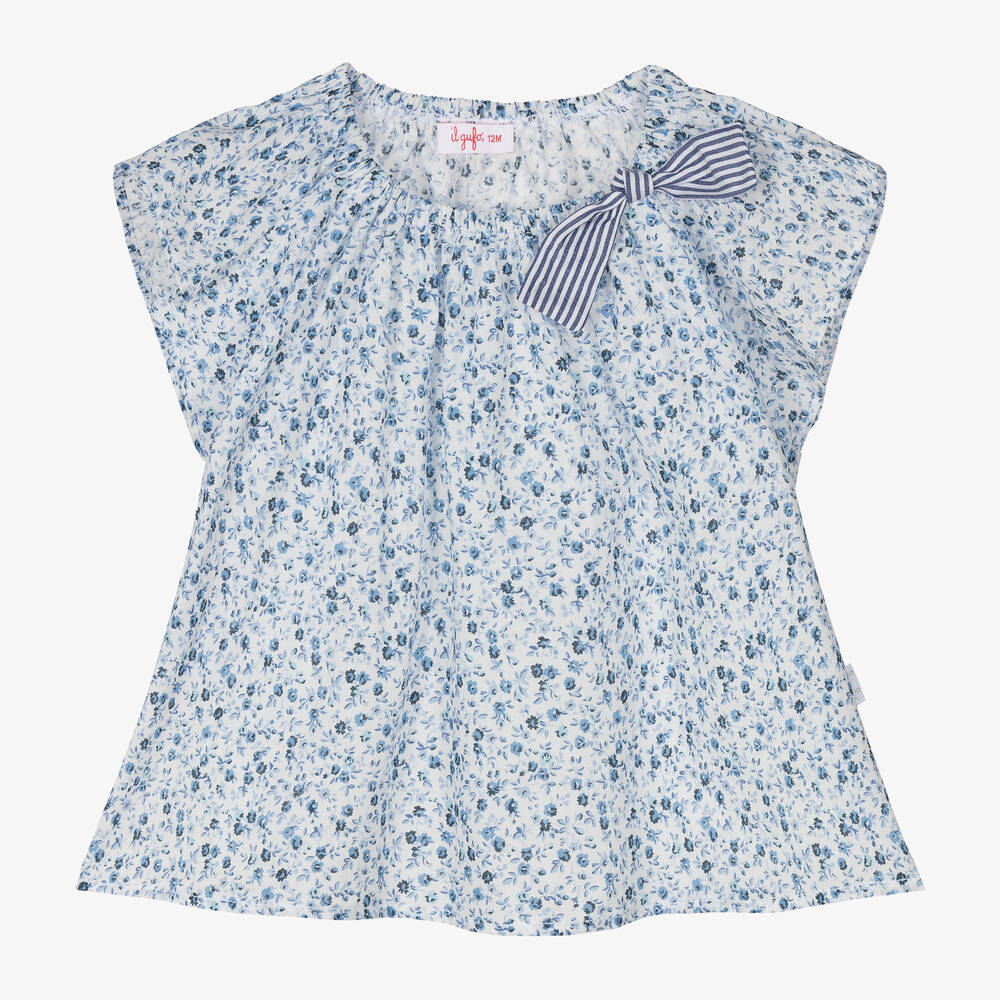 Il Gufo - Голубая хлопковая блузка в цветочек | Childrensalon
